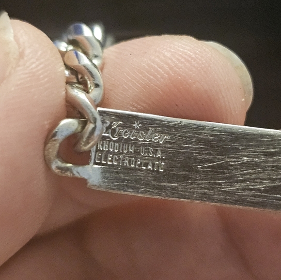 Kreisler USA Rhodium Electroplated "TERRI" Monogram Bracelet Cuban Chain - Picture 8 of 9